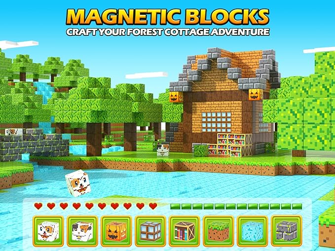 Magnetic Blocks - 100PCS Build Mine Magworld Forest Cottage Set, Kids Building Toys for Boys Girls Age 3-5 4-8 5-7, Construction Craft Sensory Toys Birthday Gifts for 3+ Years Old