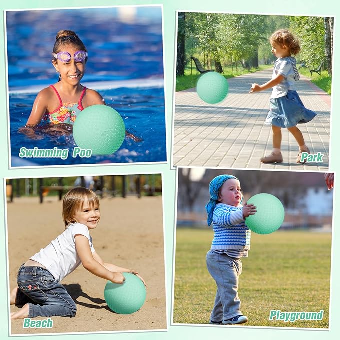 6 Pcs Macaron Playground Balls 8. 5 Inch Pastel Color Rubber Bouncy Balls for Kids Inflatable Colored Dodgeball Kickball Handball for School Backyard Beach Indoor Outdoor Games (Green)