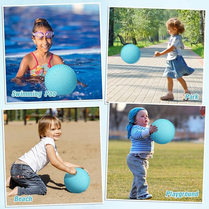 6 Pcs Macaron Playground Balls 8. 5 Inch Pastel Color Rubber Bouncy Balls for Kids Inflatable Colored Dodgeball Kickball Handball for School Backyard Beach Indoor Outdoor Games (Blue)