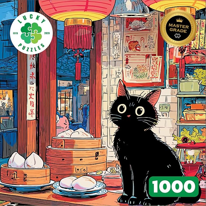 Bao & Whiskers - 1000 Piece Jigsaw Puzzle for Adults | Whimsical Cat and Dim Sum Artwork | Unique Gift for Puzzle Lovers and Foodies