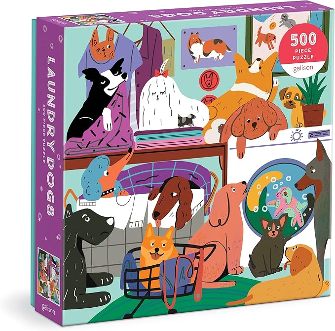 Galison Laundry Dogs 500 Piece Puzzle from Galison - 20" x 20" Puzzle, Bright and Bold Artwork, Thick and Sturdy Pieces, for Dog Lovers!