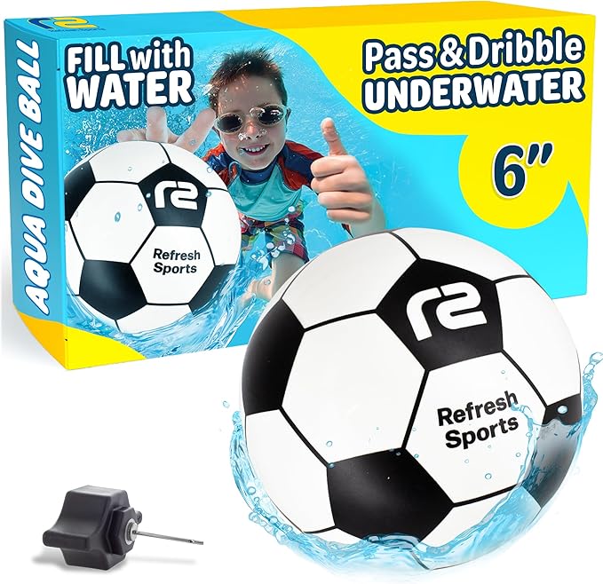 Aqua Dive Pool Ball - Underwater Pool Toys For Kids & Teens - Fun Summer Water Toys & Beach Games for Boys and Girls - Kick, Throw, Pass Underwater - 6" Soccer Ball Gift for 5 6 7 8 9 10+ Year Old