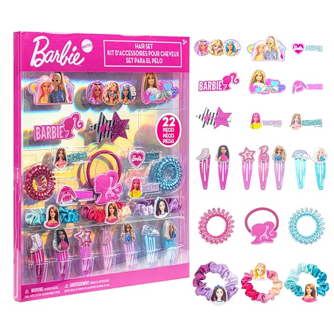 Barbie Hair Accessories Set for Girls, Hair Clips, Bows, Scrunchies, Hair Ties Set, Great for Birthday and Holiday Gifts, Party Favors,by Townley Girl