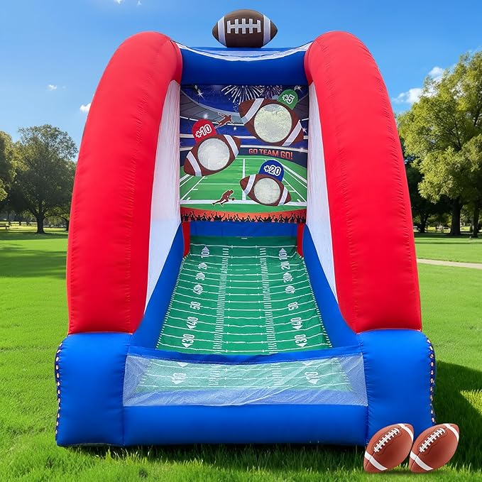 OZIS Inflatable Carnival Games with 2 Balls - Football Toss Throwing Target with Built-in Blower, Easy Setup for Indoor/Outdoor Commercial, Birthday Parties, and Lawn Interactive Game