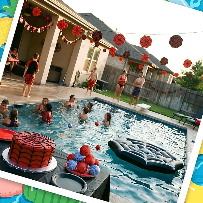 24 Pack Spider Web Party Favors Swimming Pool Balls 2 Inch Reusable Water Balls Bulks Red Blue Cartoon Pool Toys for Kids Beach Party Supplies