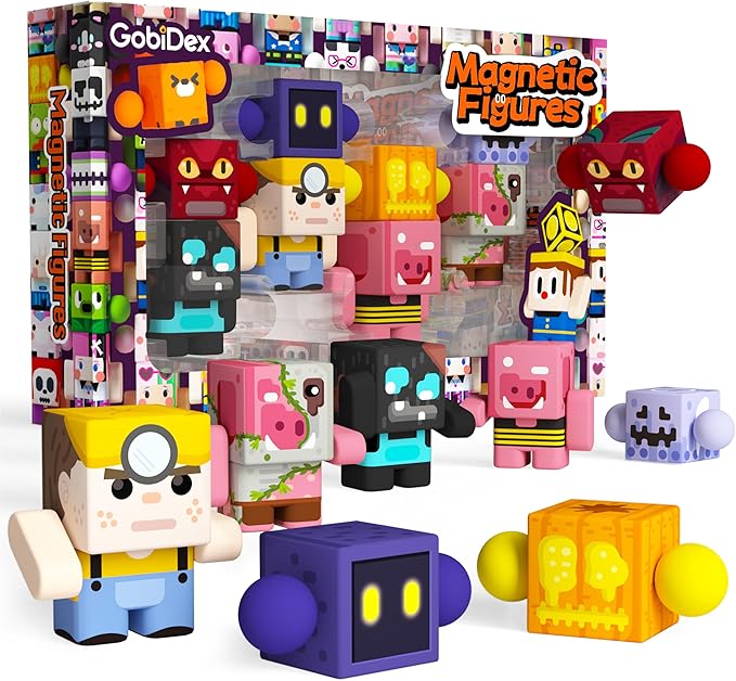 GobiDex 8PCS Magnetic Action Figures- Creatures of Block World Toys Pack, Compatible with Magnet Building Blocks & Tiles, STEM Learning Pretend Play Toys for Ages 3+