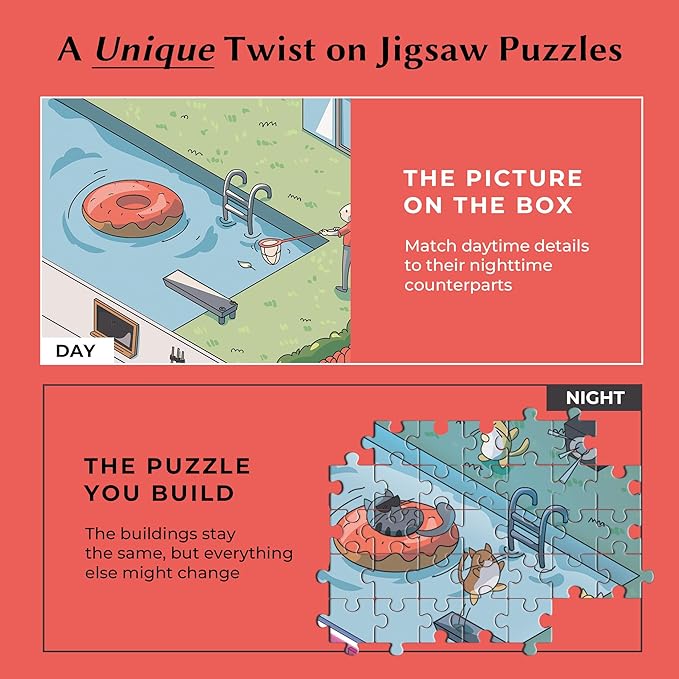 Time Warp Puzzle Series 1 – Day to Night Hidden Scene | 1000 Piece Jigsaw Puzzle for Adults | Discover a Story That Transforms as You Build | Giftable Magic Puzzle Art (Purrfect Party)