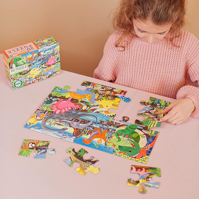 eeBoo 20 Piece Jigsaw Puzzle - Dinosaur Land Children's Puzzle Prehistoric Themed, Large Pieces for Small Hands to Develop Motor Skills