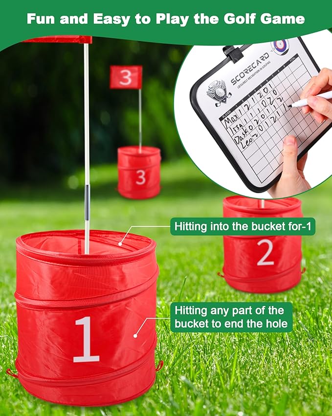 Backyard Golf Game, Portable 3 Hole Outdoor Golf Course for Indoor & Outdoor Play, Yard Golf Practice Game Gifts for Family and Adults, Lawn Beach Yard Park Golfgame for Adults - No Clubs