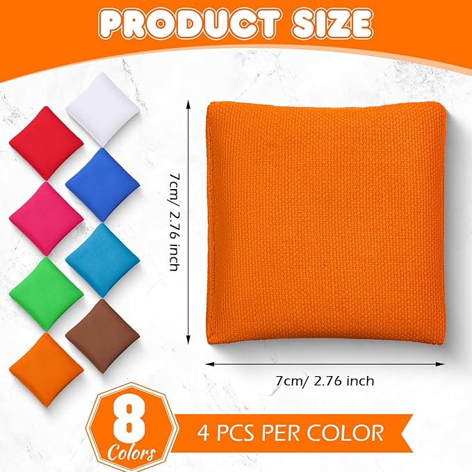 32 Pack Bean Bags Toss for Kids Cornhole Bean Bags Colorful Bean Bags for Tossing Canvas Toss Bags Hand Toy Toss Games Weights for Outdoor Yard Games, Assorted Colors (Simple Colors, 2.76 x 2.76 Inch)