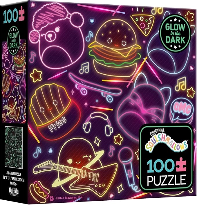 Buffalo Games - Glow in the Dark - Squishmallow Neon Lights - 100 Piece Jigsaw Puzzle