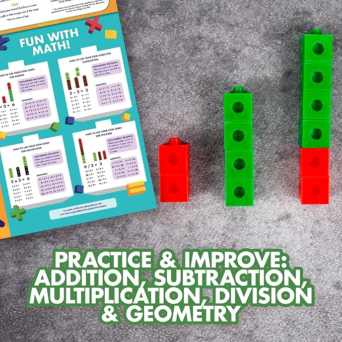 The Young Scientists Club Dinosaur STEM Cubes, Build, Learn & Create with 100+ Math Cubes Manipulatives, 2-in-1 Educational Games, Math Cubes for Kids Ages 4-8, Awesome Learn Through Play Toys Multi