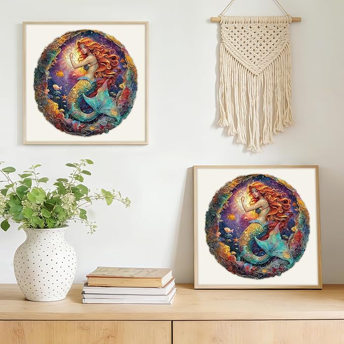 246 Piece Enchanted Mermaid Round Wooden Jigsaw Puzzle for Adults - 12.7 x12.4’’ Vibrant Ocean Fantasy Puzzle, Relaxing Family Activity, Unique Gift for Mermaids & Mythology Lover (Mermaid)