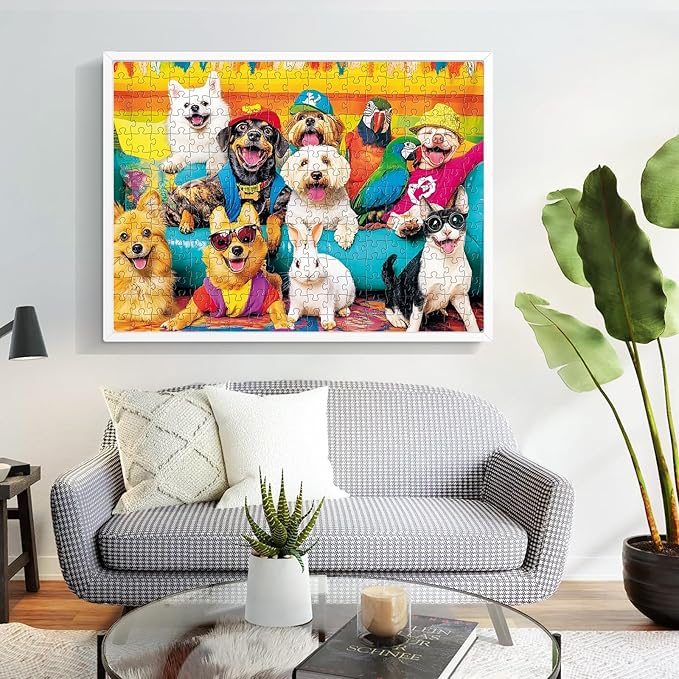300 Piece Puzzles for Adults, Funny Dog, Cat, Bunny Cartoon Animal Puzzle, Colorful Pet Jigsaw Puzzles for Adults, Seniors, and Kids, Finished Size 20.5 x 15 in, Ideal Gift Choice