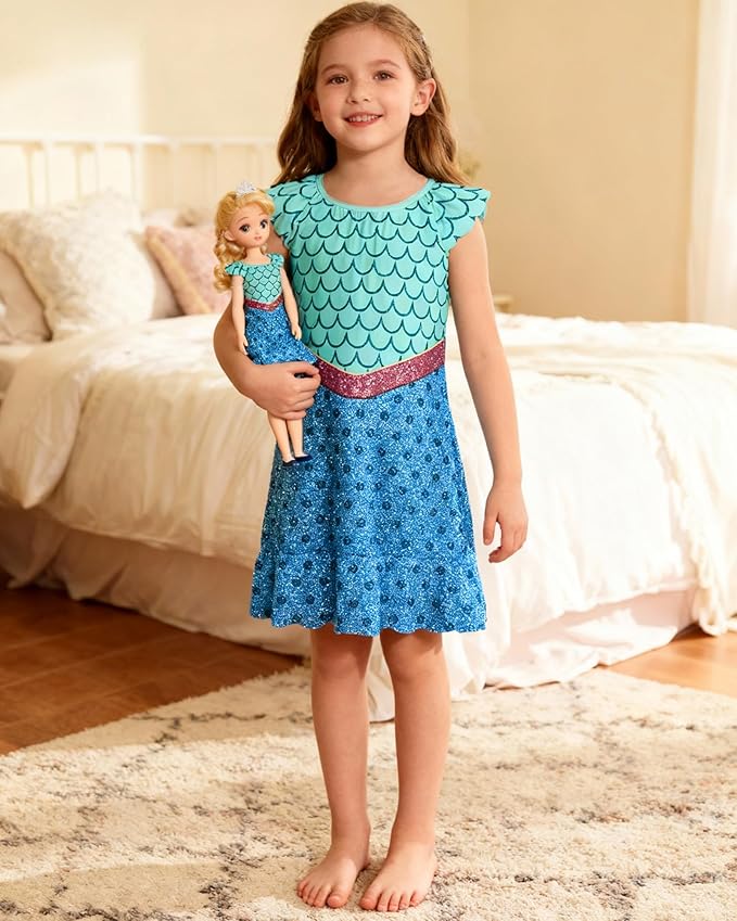LQSZ Doll and Girl Matching Nightgown Outfit Pajamas Nightie Nightgown for Girls and Dolls Clothes