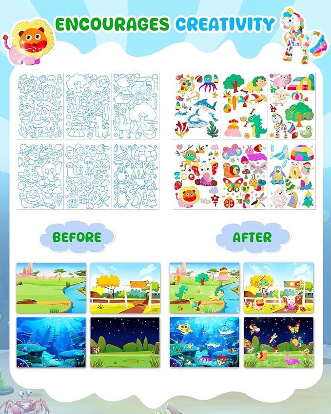 Baobrava Foil Fun Art Craft Kit - Animal Arts and Crafts for Kids 4-8 - DIY Creative Activity Travel Toys - Foam Stickers Books - Birthday Gift for Boys Girls - Easter Gifts