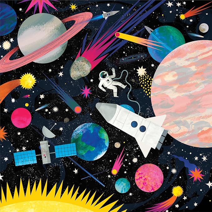 Mudpuppy Space Illuminated 500 Piece Glow in the Dark Jigsaw Puzzle for Kids and Families, Family Puzzle with Glow in the Dark Space Theme