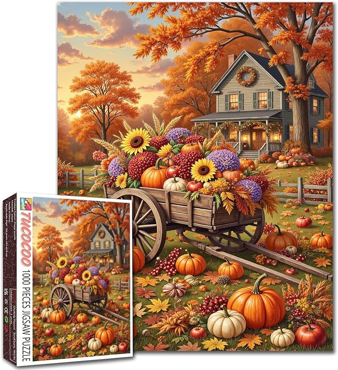 Farmhouse Autumn Jigsaw Puzzle 1000 Pieces for Adults Fall Harvest Puzzle Thanksgiving Relaxation Activity Perfect for Family Game Nights Suitable for All Puzzle Toy Enthusiasts 19.7 "x 27.6 "
