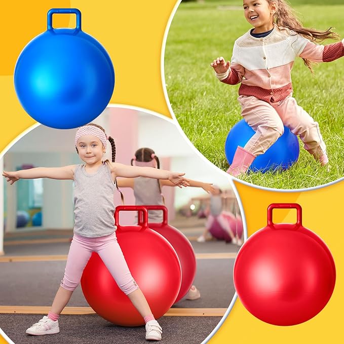 Lewtemi 2 Pcs 20 Inch Big Hopper Ball Jumping Hopping Inflatable Bouncing Ball with Handle and Air Pump for Adults Carnival Outdoor Sports Game(Red, Blue)