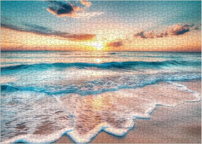 Sunset Beach Puzzles for Adults 1000 Pieces, Ocean Landscape Scenic Jigsaw Puzzles, Nature Sea View Art Puzzles