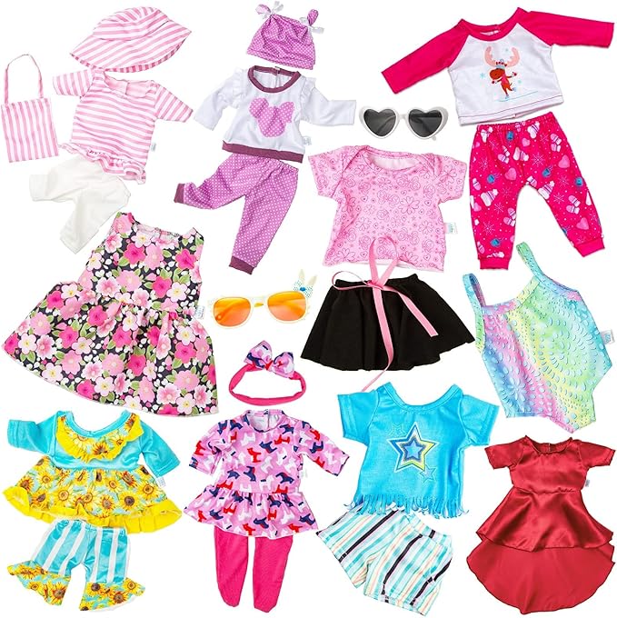 BDDOLL 23 Pcs 18 Inch Girl Doll Clothes and Accessories for 18 Inch Doll Dress with Our Generation Dolls Including 10 Complete Sets of Clothing Outfits