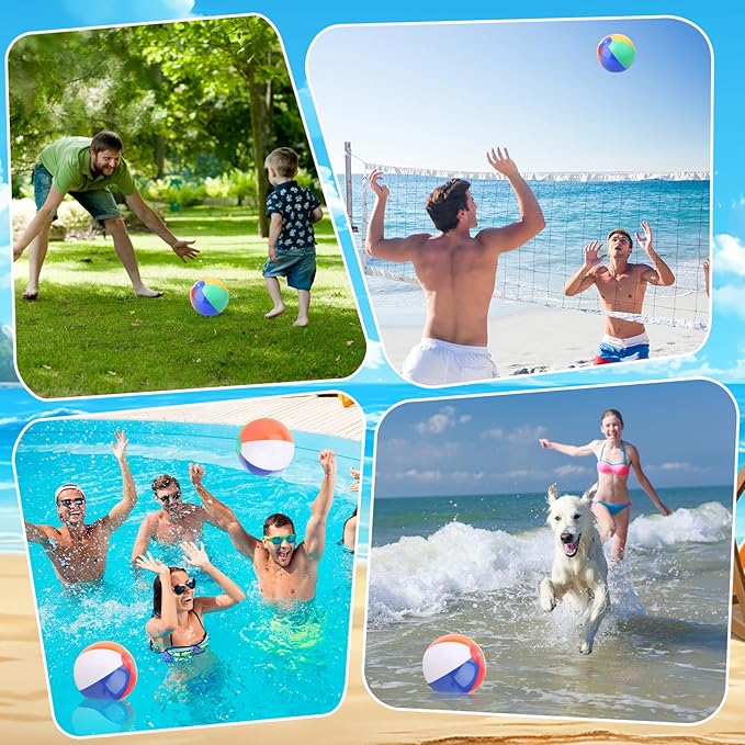 Coopay 30/60/120 Pack Inflatable Beach Balls Classic Rainbow Swimming Pool Ball Birthday Beach Party Decoration Summer Water Games Gifts 8 to 12 Inches from Inflated to Deflated