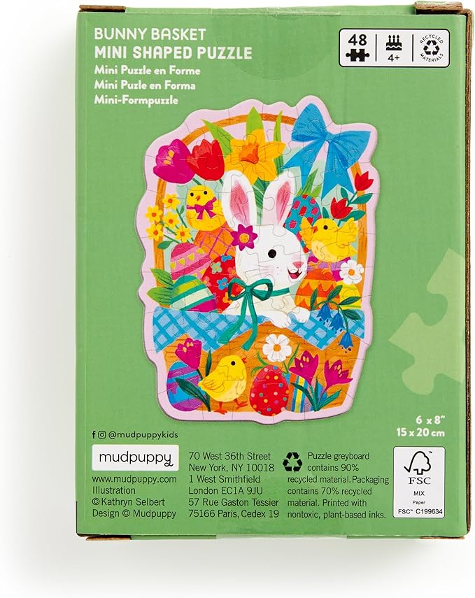 Mudpuppy Bunny Basket – 48 Piece Mini Puzzle with Colorful and Fun Illustrations of A Cute Bunny in A Basket