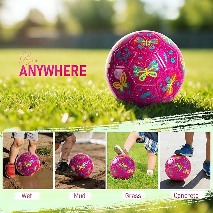 Richball Size 3 Soccer Ball Girls, Pink Kids Soccer Ball, Outdoor Activity for Toddlers Age 1-3 3-6, Christmas Birthday Present for Boys Pink Butterfly
