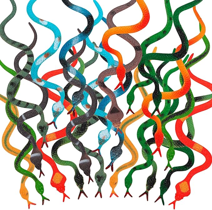 24 Pcs Colorful Realistic Snakes Rubber Mini Plastic Snakes Prank Snake for Party, Tricking People, Garden Props Decorations, 4in