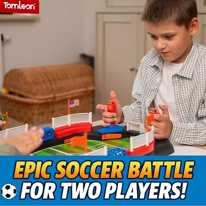 Soccer Toy for Kids - Table Top Foosball Game for 3 4 5 6 7 8-12 Year Old Kids - Interactive Soccer Gift - Mini Football Table Game with Goal Bell, Score Counter & 6 Balls - Easy Set-up Gift