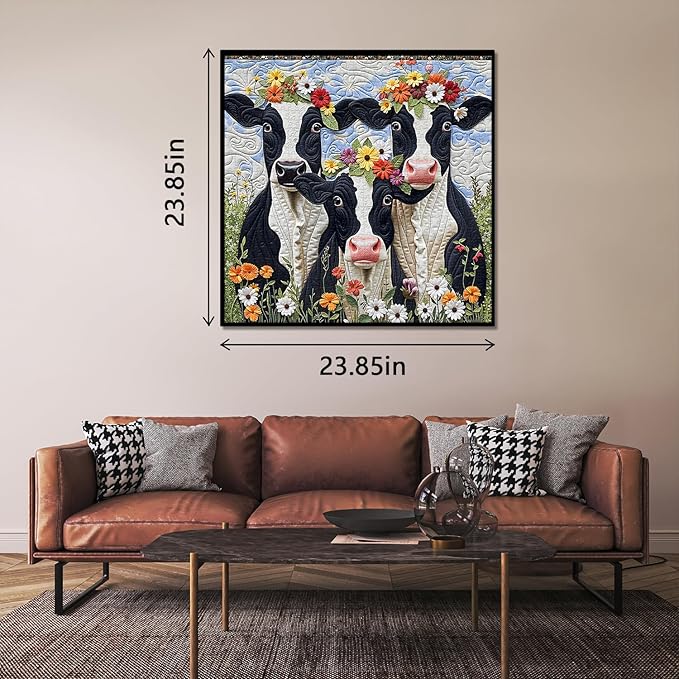 Farm Cow Puzzles 1000 Pieces for Adults, Challenging Patchwork Animal Jigsaw Puzzles, Nature Flowers Art Puzzle as Home Wall Art