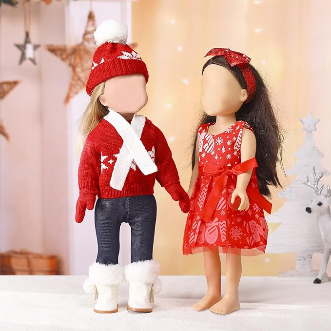 Geyoga Christmas 18 Inch Doll Clothes and Accessories Winter Doll Outfits Set Sweaters Trousers Hats Shoes for 18 Inch Doll Gifts(Snowflake Style)