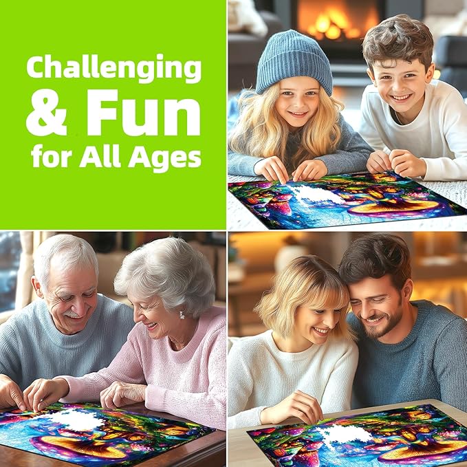 Puzzles for Adults 1000 Pieces Mushroom Village Jigsaw Puzzles Forest Fantasy Night for Challenging Game Adults Seniors Home Decor Great Gift, 27.5 x 19.7 Inch