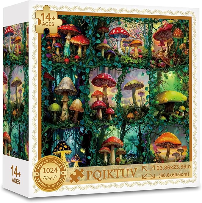 1024 Pieces Puzzles for Adults Jigsaw Puzzle with Letters on Back Mushroom Family Decoration Impossible Puzzle for Valentine Friends Parents（23.86 x 23.86 inches）