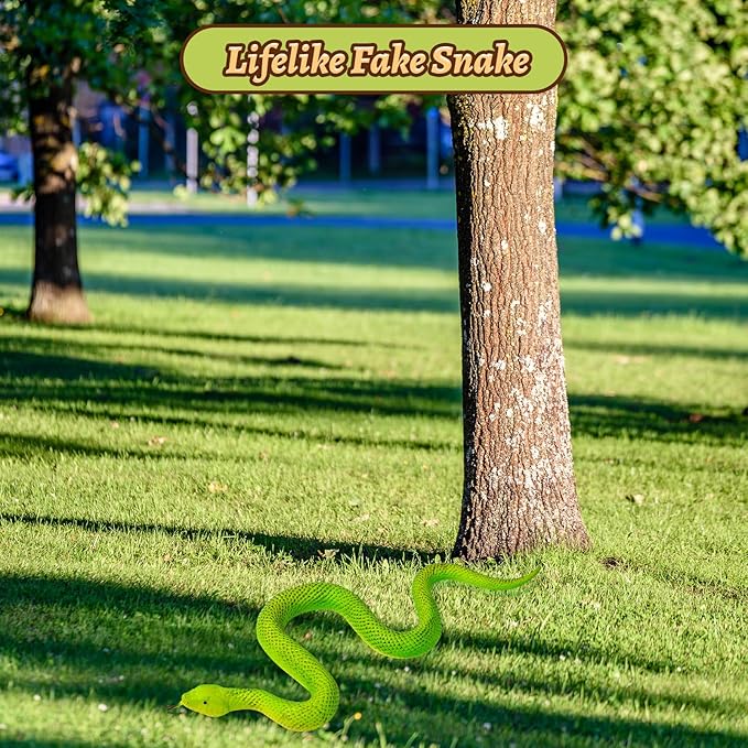LRCXL Realistic Fake Snakes Toy Soft Rubber Snakes to Keep Birds Away - Green Garden Snake Toys for Garden Props to Keep Birds Away, Scare Squirrels, Mice, Pranks Halloween Decoration Props