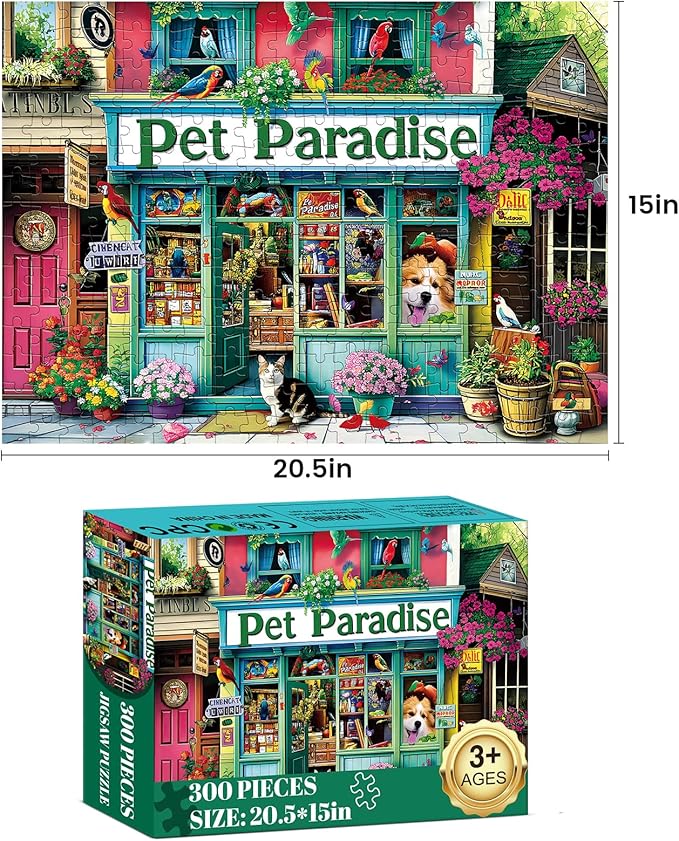 Jigsaw Puzzles for Adults 300 Pieces WSCXSC Pet Store Adult Puzzle Animals Paper Puzzle Large Poster Birthday Party Gift for Adult Children Elderly Challenging Family Activity 20.5 x 15 in