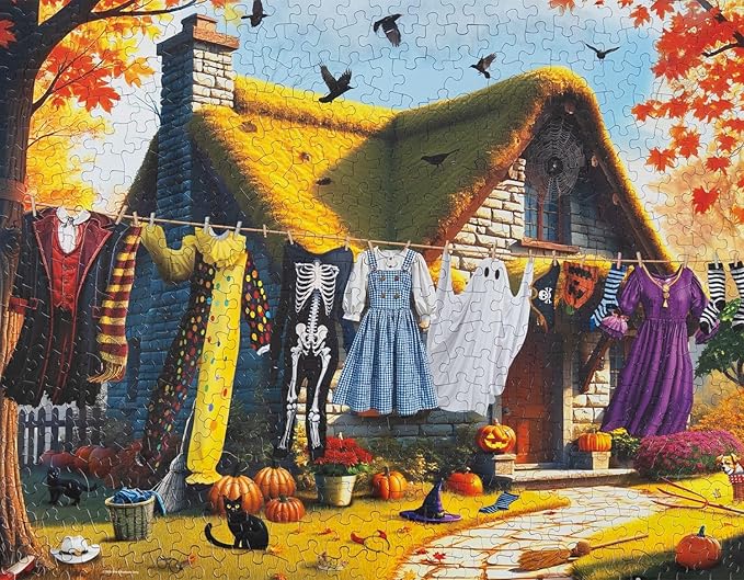 Springbok Halloween Laundry 500 Piece Jigsaw Puzzle for Adults and Family - Classic Halloween Costumes - Unique Cut Pieces - Made in USA