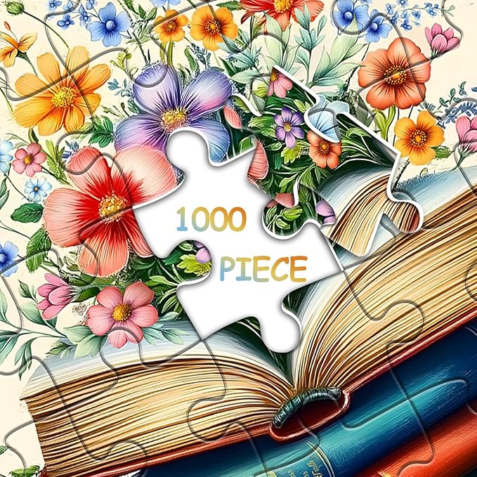 Wildflower Pages Puzzles for Adults 1000 Pieces, PICKFORU Vintage Literary Blossom Jigsaw Puzzle, Retro Flower Book Page Floral Themed, Spring Plant Art Puzzles for Adults