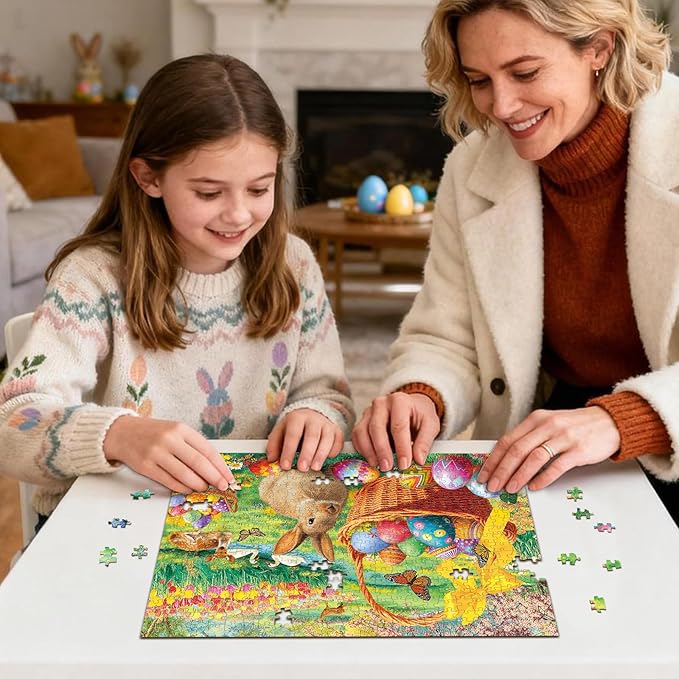 Sutinban Easter Puzzles for Adults 500 Pieces - Adorable Bunny, Colorful Eggs & Spring Garden Scene, Family Holiday Activity Puzzle Gift for Adults Senior
