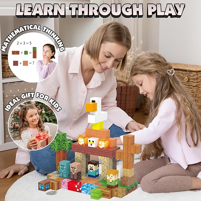 120pcs Magnetic Blocks for Kids 3+, Light Up Magnetic Building Blocks Toy Set, 1 inch 3D Construction Build Toys STEM Sensory Magnet Cubes Christmas Birthday Present