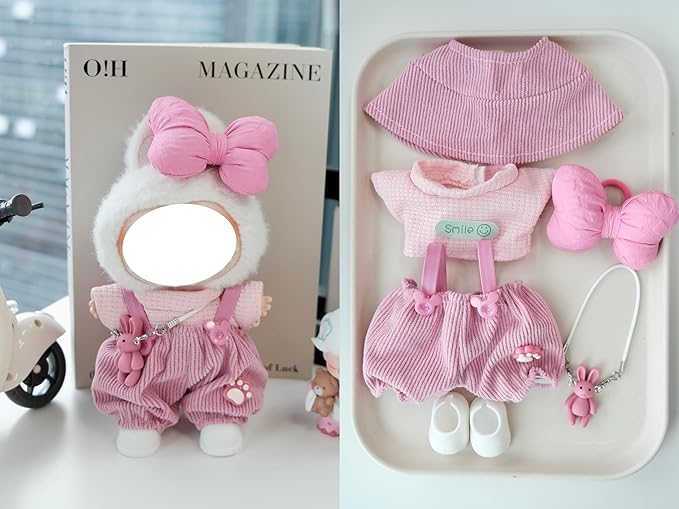 Clothes for 17cm Doll, 6 pcs Set Doll's Outfits Luxury Dress Shirt Pants Bow Headpieces Shoes Accessories Fashion Stylish Adorable Dolls Clothes (No Doll) (Butterfly Pink)
