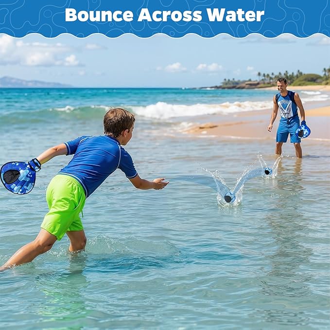 Ayeboovi Water Baseball Gloves Bouncing Ball Set for Beach Toys Pool Games,2 Baseball Style Glove for Catch Skipping Ball, Birthday Gift for Boy Girl Kid Age 8-12 & Adult Teen, Blue