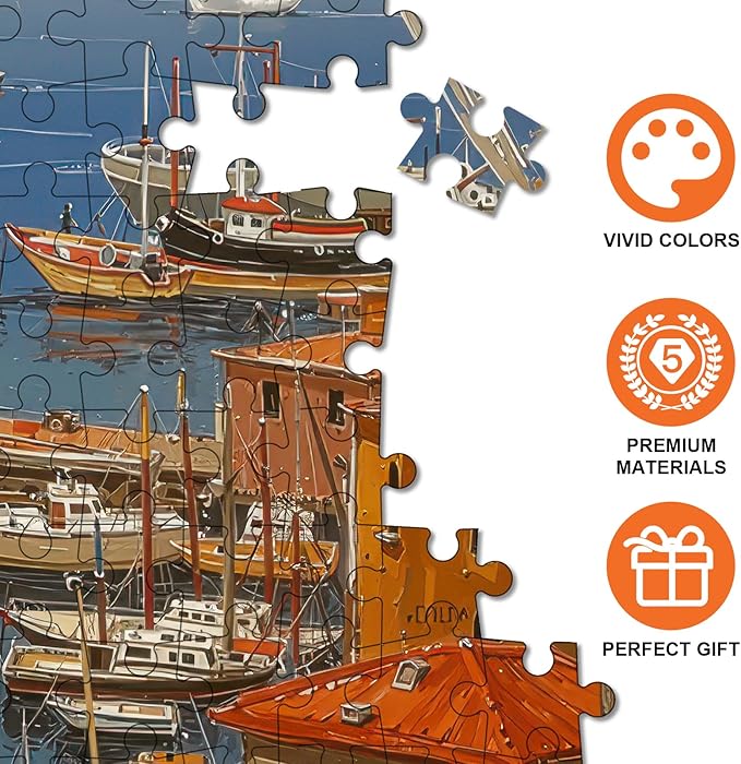 Mediterranean Coastal View Jigsaw Puzzle for Adults 1000 Pieces - Dreamy Vacation Scene with Woman & Terracotta Town, 28”x20” Panoramic, Lettered Back, Premium Home Decor & Travel Gift
