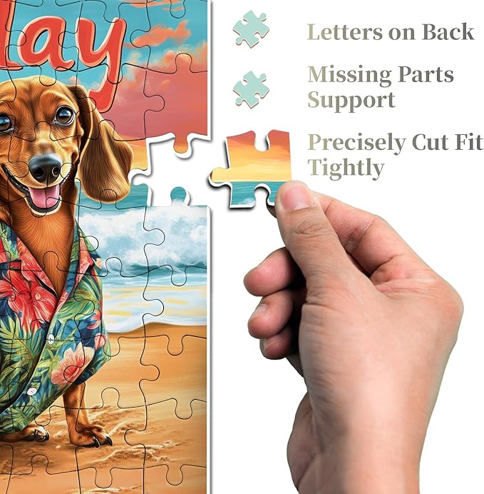 Beach Dachshund Puzzles for Adults 1000 Pieces, Cute Dog Animal Jigsaw Puzzles, Funny Seaside Puppy Art Puzzle as Home Wall Art