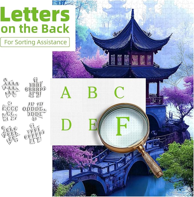 Garden Pavilion 500 Piece Puzzle for Adults Serene Misty Tower Landscape with Cherry Blossoms & Stone Arch Bridge Jigsaw Puzzle Fun Family Puzzles Gift for Adults Seniors（ 15"x23"）