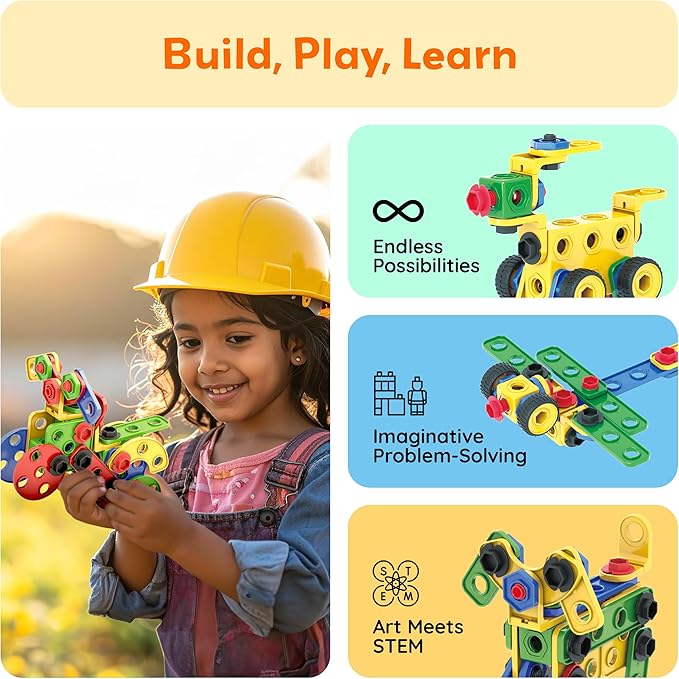 PicassoTiles 152pc STEM Construction Toy Building Set for Kids Ages 3+ Includes Power Drill, Ratchet, Idea Book, Storage Box Educational Engineering Science Kit & Sensory Toys for Boys & Girls PTN152