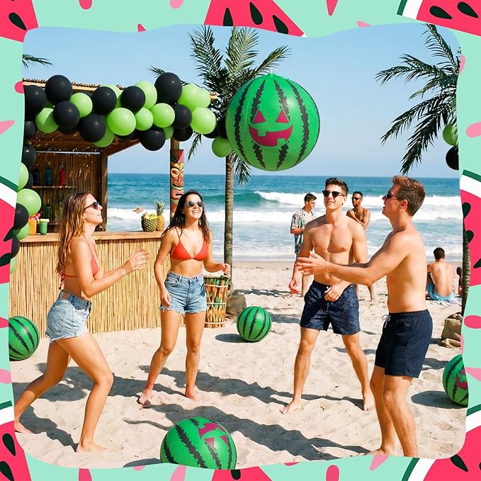 12 Pcs Watermelon Beach Balls Bulk with Jack O Lantern Face 7.87 Inch Inflatable Watermelon Swimming Pool Balls Summer Frights Decor for Summer Swimming Pool Water Games Party Favors