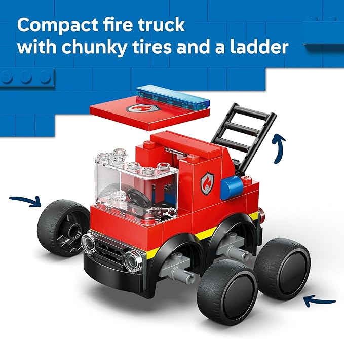 LEGO City Rides – Fire Truck Building Toy for Kids - Emergency Pretend Play for Boys & Girls, Ages 5+ - Toy Truck W/Raisable Ladder & Firefighter Junior Minifigure - Gift Idea for Birthdays - 60482