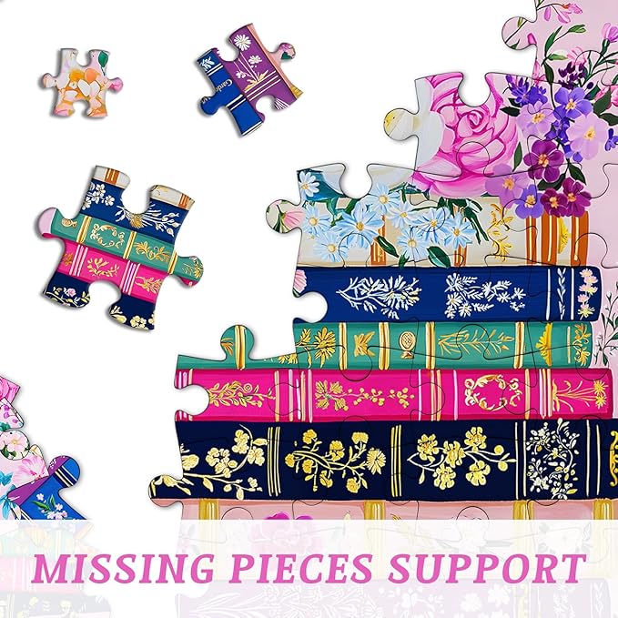 Colorful Flower Book Puzzles for Adults 1000 Piece, PICKFORU Wildflower Pages Jigsaw Puzzles Library, Impossible Spring Floral Art Theme for Book Lovers