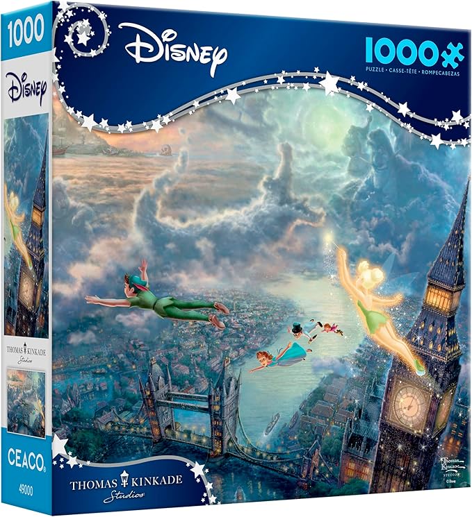 Ceaco Disney - Thomas Kinkade - Peter Pan Fly to Neverland - 1000 Piece Jigsaw Puzzle  Challenging and Colorful Puzzle for Adults – Precision-Cut Pieces, Beautiful Artwork, and Hours of Relaxing Fun